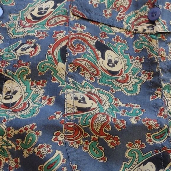 Awesome Vintage 100% silk Mickey Mouse Paisley shirt So 70s! Blue green size S - Picture 4 of 10